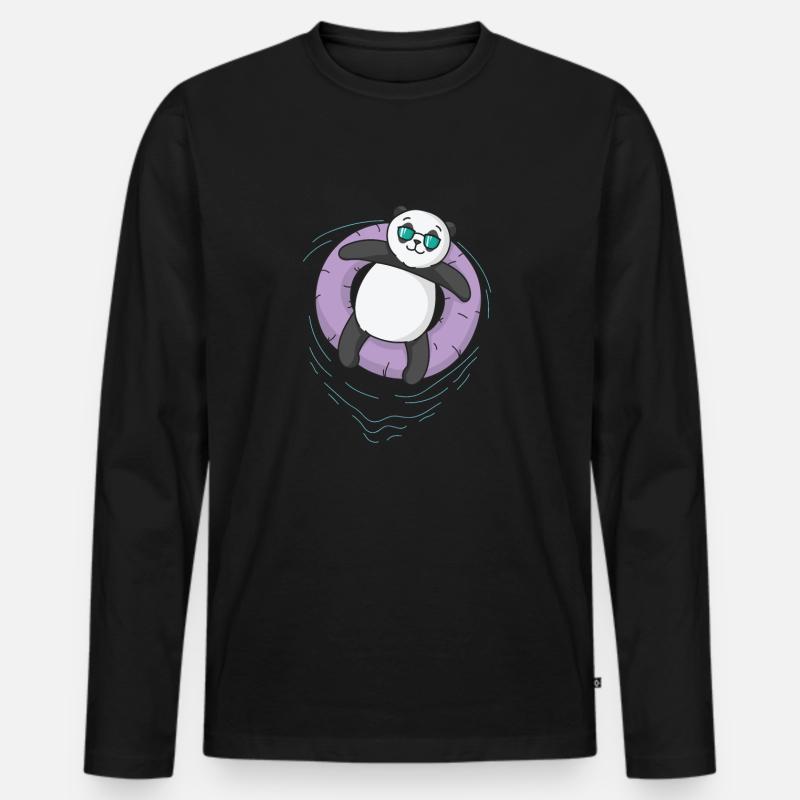 Panda beim Chillen - Männer Premium Bio Langarmshirt - Schwarz