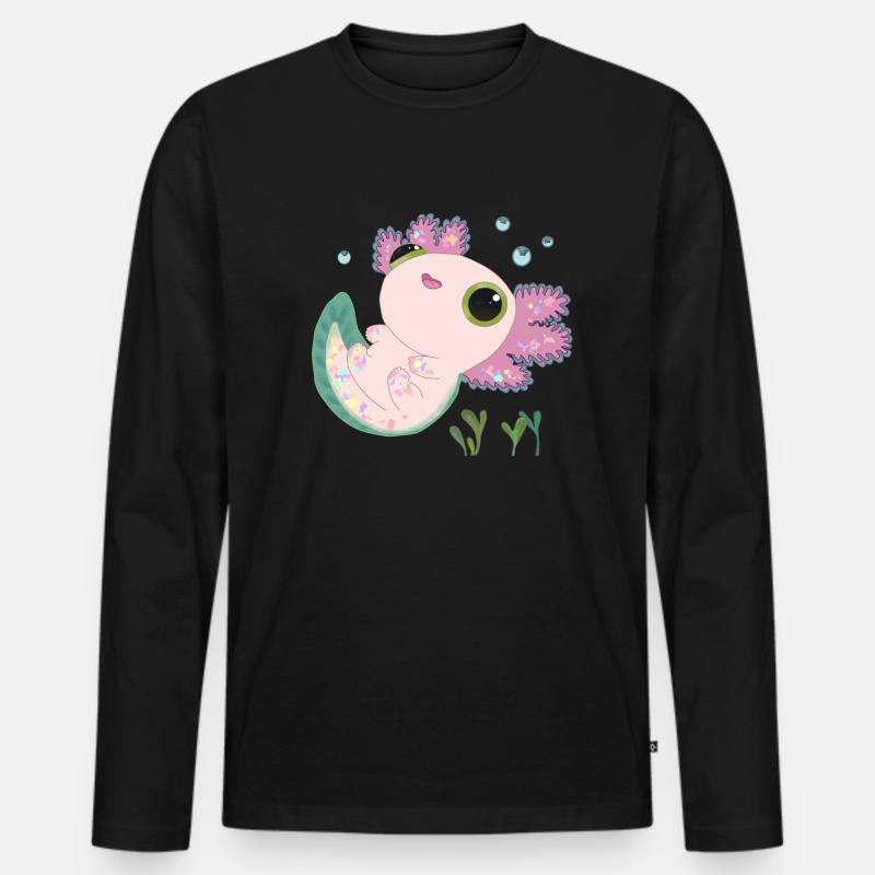 Süßes Axolotl - Männer Premium Bio Langarmshirt - Schwarz