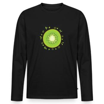 Kiwi Slice Fruit Fruit Animal Nouvelle-Zélande - T-shirt manches longues Premium bio Homme - noir - Devant - Nico (187cm)