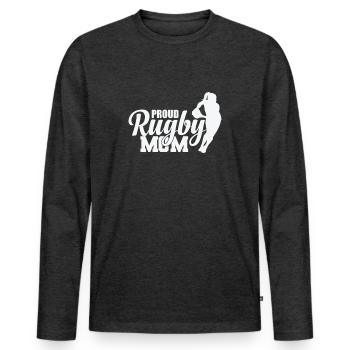 Fière rugby maman joueur de football - T-shirt manches longues Premium bio Homme - anthracite chiné - Devant - Nico (187cm)
