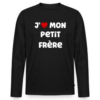 J' AIME petit frère - T-shirt manches longues Premium bio Homme - noir - Devant - Nico (187cm)