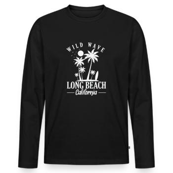 Wild Wave long Beach Californie surf - T-shirt manches longues Premium bio Homme - noir - Devant - Nico (187cm)