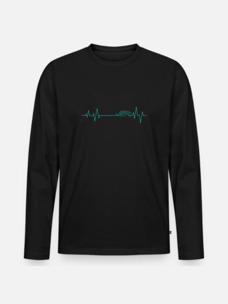 Herzschlaglinie für Leoparden Raubkatze - Männer Premium Bio Langarmshirt - Schwarz
