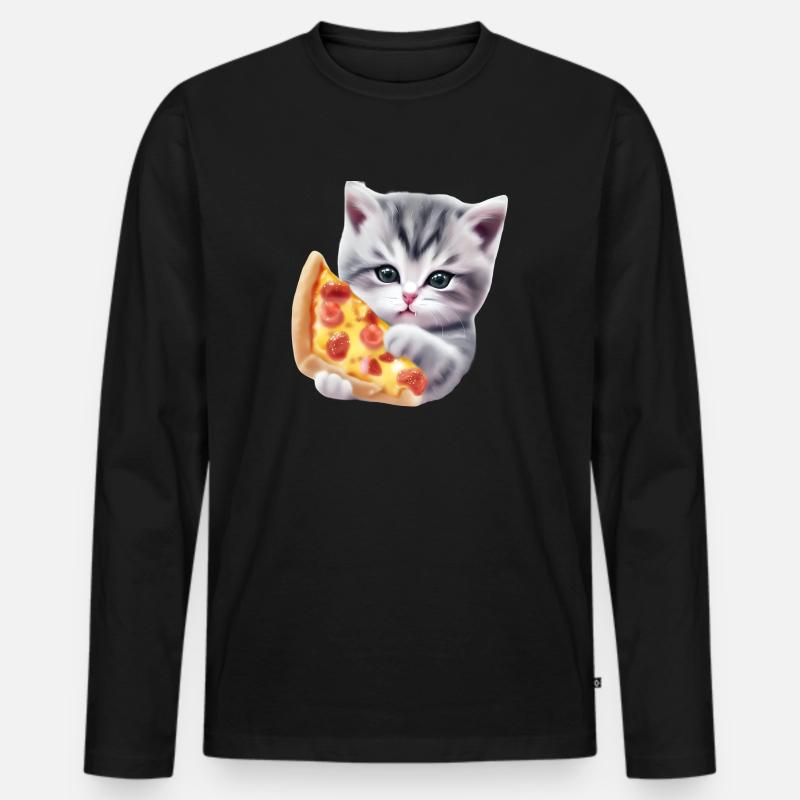 Pizza Katze - Männer Premium Bio Langarmshirt - Schwarz