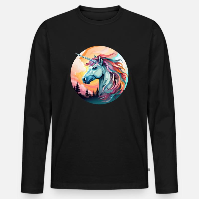 Einhorn - Männer Premium Bio Langarmshirt - Schwarz