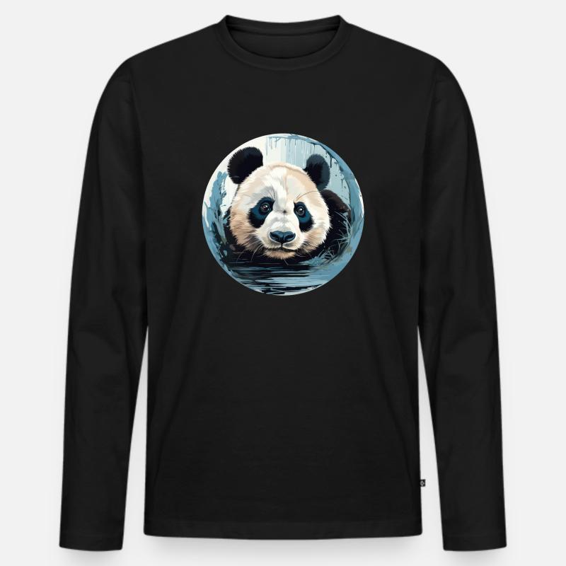 Panda - Männer Premium Bio Langarmshirt - Schwarz