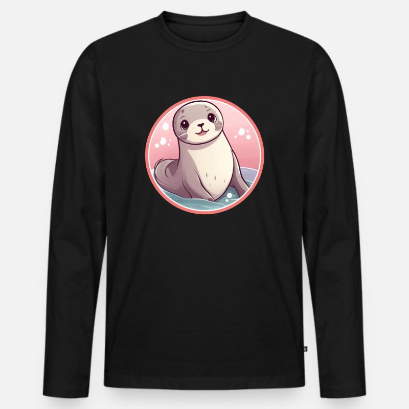 Robbe Kawaii - Männer Premium Bio Langarmshirt - Schwarz