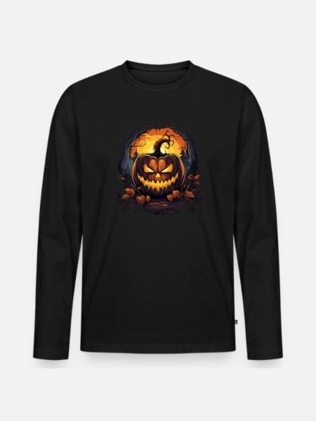 Halloween Creepy Pumpkin - Men's Premium Organic Long Sleeve Shirt - black