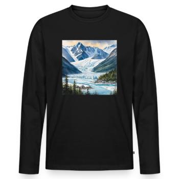 Glacier, Glace, Paysage, Alaska - T-shirt manches longues Premium bio Homme - noir - Devant - Nico (187cm)