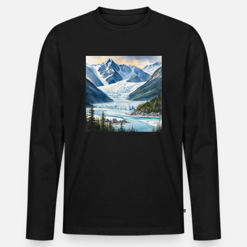 Gletscher Eis Landschaft Alaska - Männer Premium Bio Langarmshirt - Schwarz