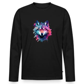 wolf galaxy - Männer Premium Bio Langarmshirt - Schwarz - Vorne - Nico (187cm)