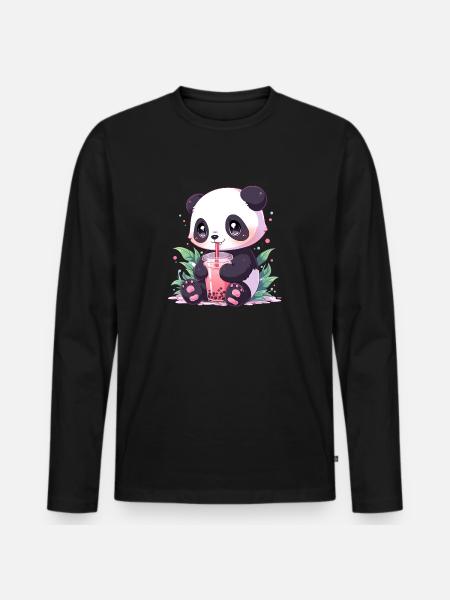 Kawaii Panda bubble tea boba tea - Men's Premium Organic Long Sleeve Shirt - black