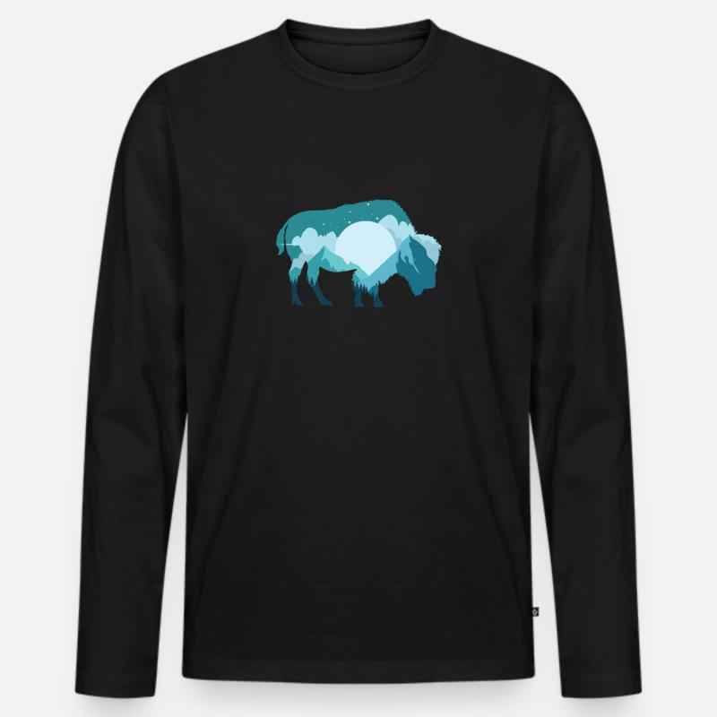 Bison Büffel Wildtier - Männer Premium Bio Langarmshirt - Schwarz