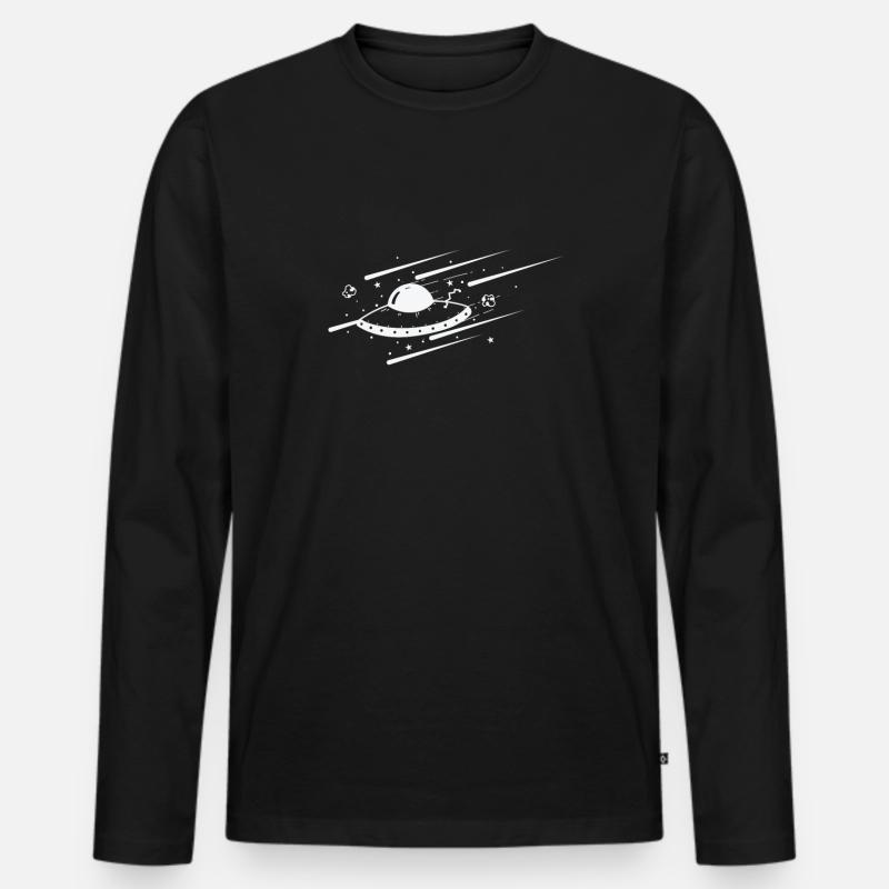 Sternschnuppen mit Ufo Nachthimmel - Männer Premium Bio Langarmshirt - Schwarz