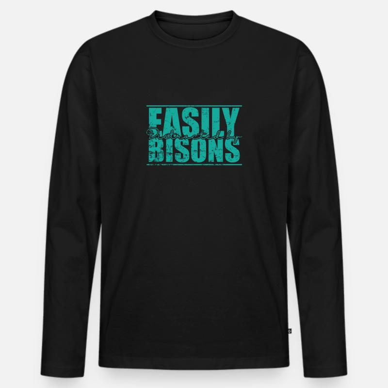 Easily Distracted by Bisons Tier - Männer Premium Bio Langarmshirt - Schwarz