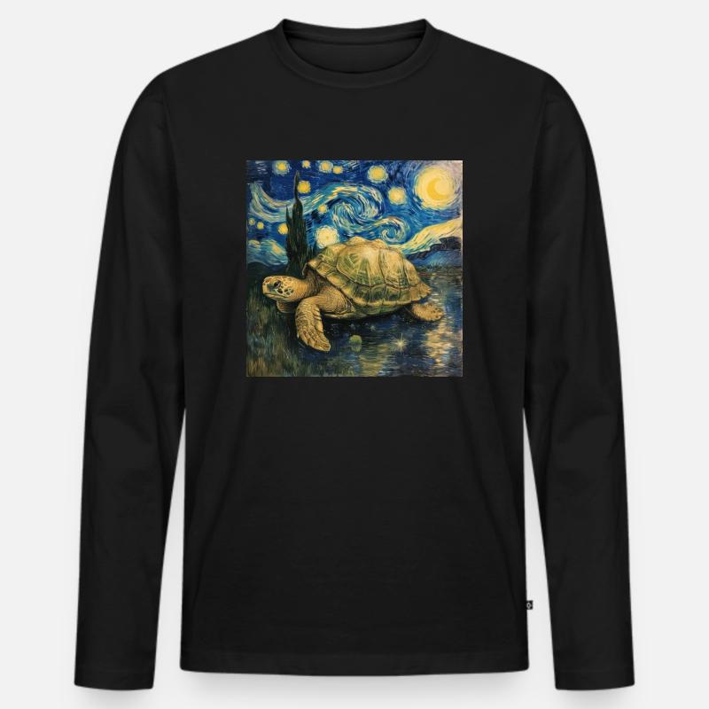 schildkröte, van gogh, sternennacht - Männer Premium Bio Langarmshirt - Schwarz