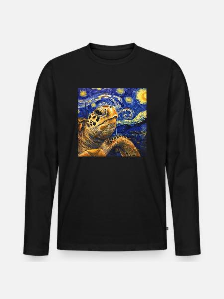 Turtle, Van Gogh, Starry Night - Men's Premium Organic Long Sleeve Shirt - black