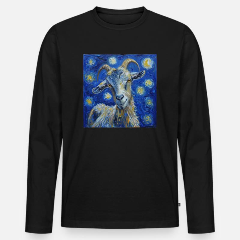 Ziege Van Gogh Sternennacht - Männer Premium Bio Langarmshirt - Schwarz