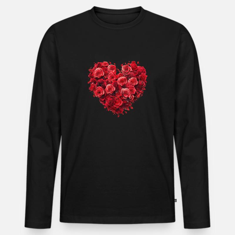Herz Rosen - Männer Premium Bio Langarmshirt - Schwarz