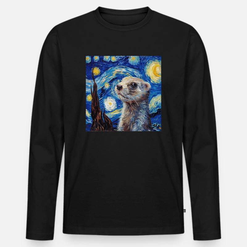 Frettchen, Van Gogh, Geschenk - Männer Premium Bio Langarmshirt - Schwarz
