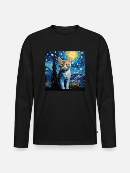 Cat, Cat Motif - Men's Premium Organic Long Sleeve Shirt - black