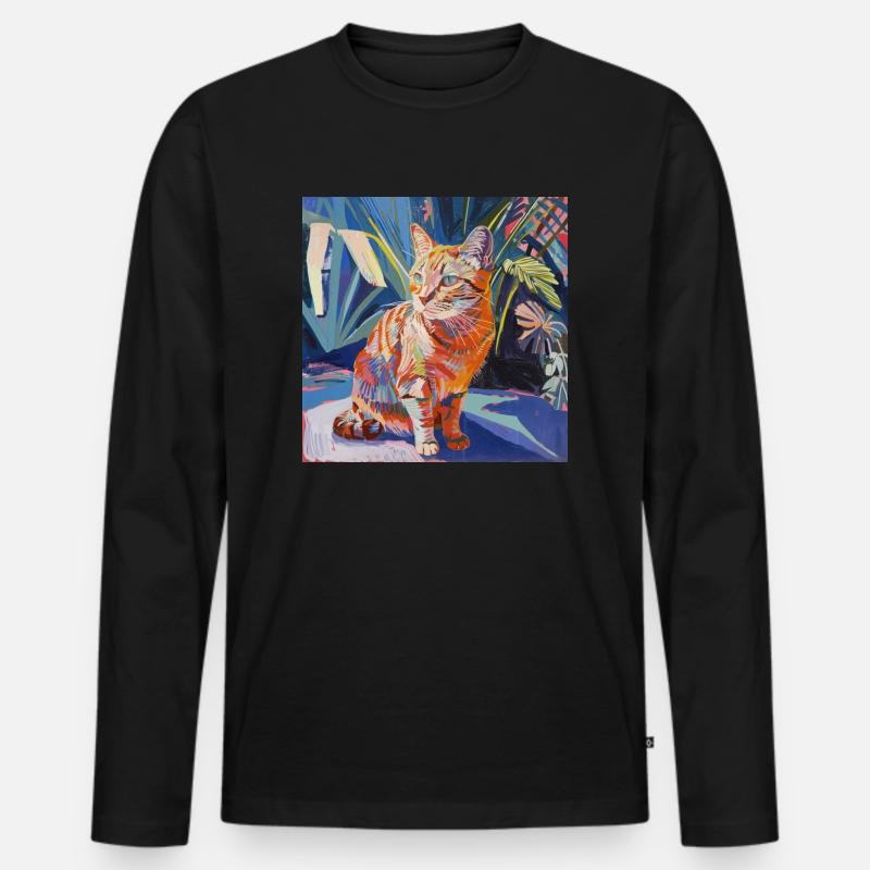 Katze, katzenmotiv, popart, geschenk, geschenkidee - Männer Premium Bio Langarmshirt - Schwarz