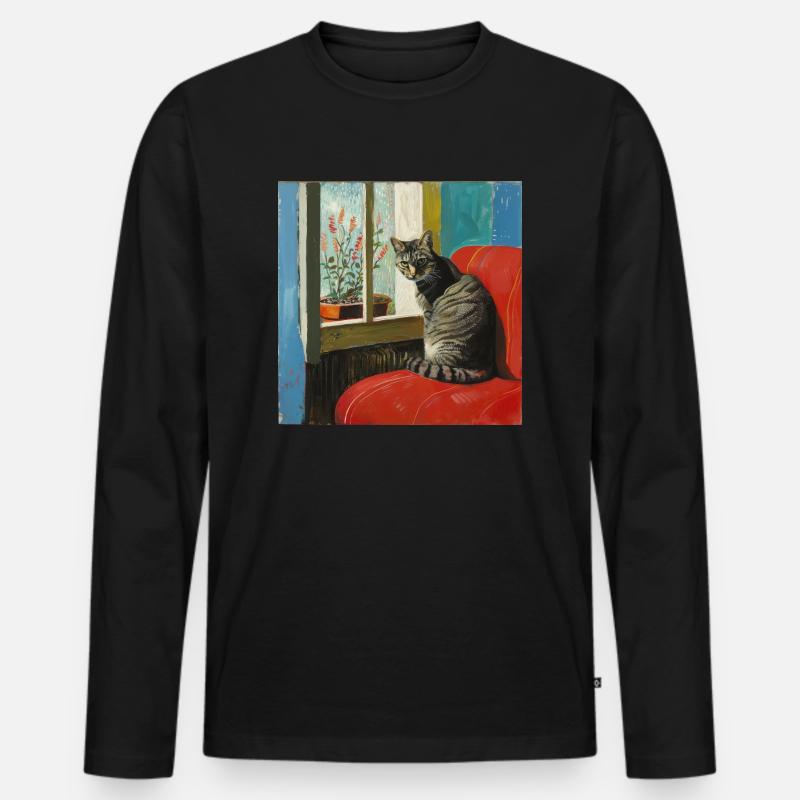 Katze, katzenmotiv, popart, geschenk, geschenkidee - Männer Premium Bio Langarmshirt - Schwarz