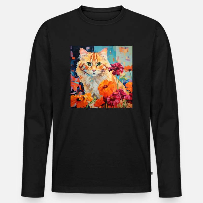 Katze, katzenmotiv, blumen, geschenk, geschenkidee - Männer Premium Bio Langarmshirt - Schwarz