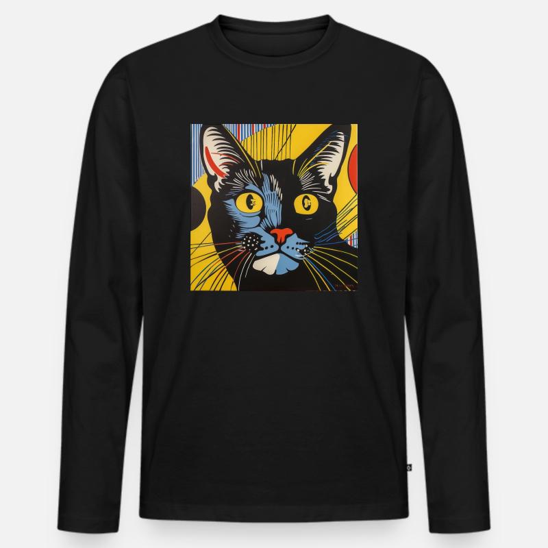 Katze, katzenmotiv, comic - Männer Premium Bio Langarmshirt - Schwarz