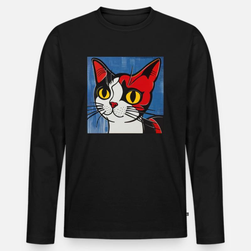 Katze, katzenmotiv, comic - Männer Premium Bio Langarmshirt - Schwarz