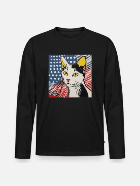 Cat, Cat Motif - Men's Premium Organic Long Sleeve Shirt - black