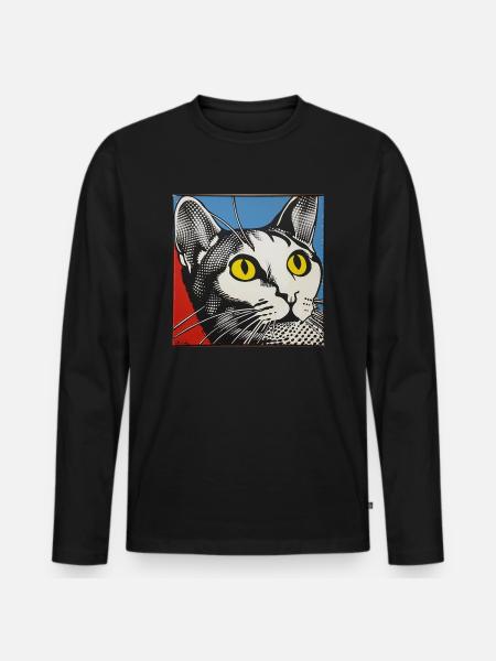 Cat, Cat Motif - Men's Premium Organic Long Sleeve Shirt - black