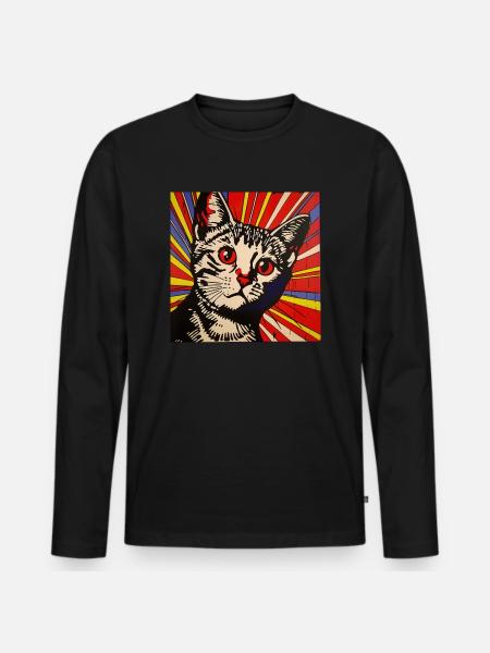 Cat, Cat Motif - Men's Premium Organic Long Sleeve Shirt - black