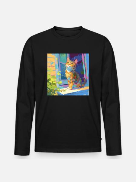 Chat, Motif De Chat - T-shirt manches longues Premium bio Homme - noir