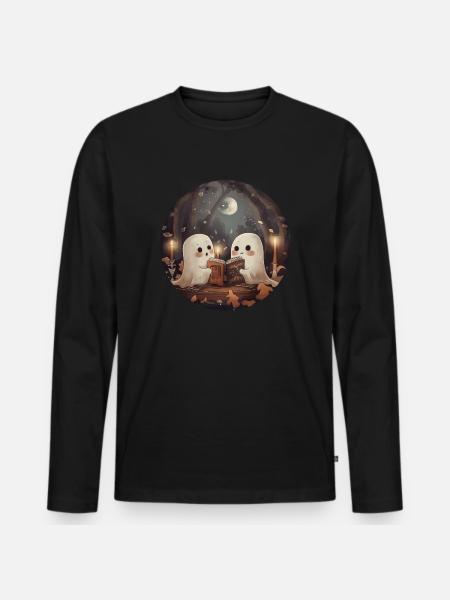 Ghosts, Reading, Book, Library, Halloween - Men's Premium Organic Long Sleeve Shirt - black