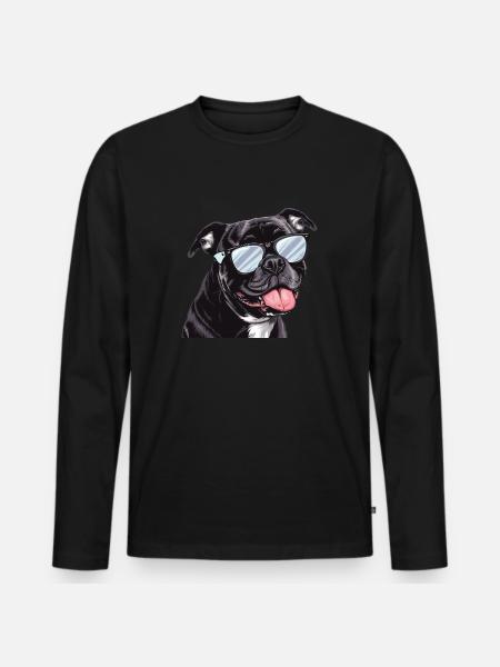 Staffordshire Bullterrier, Hund, Solglasögon - Ekologisk långärmad premium-T-shirt herr - svart