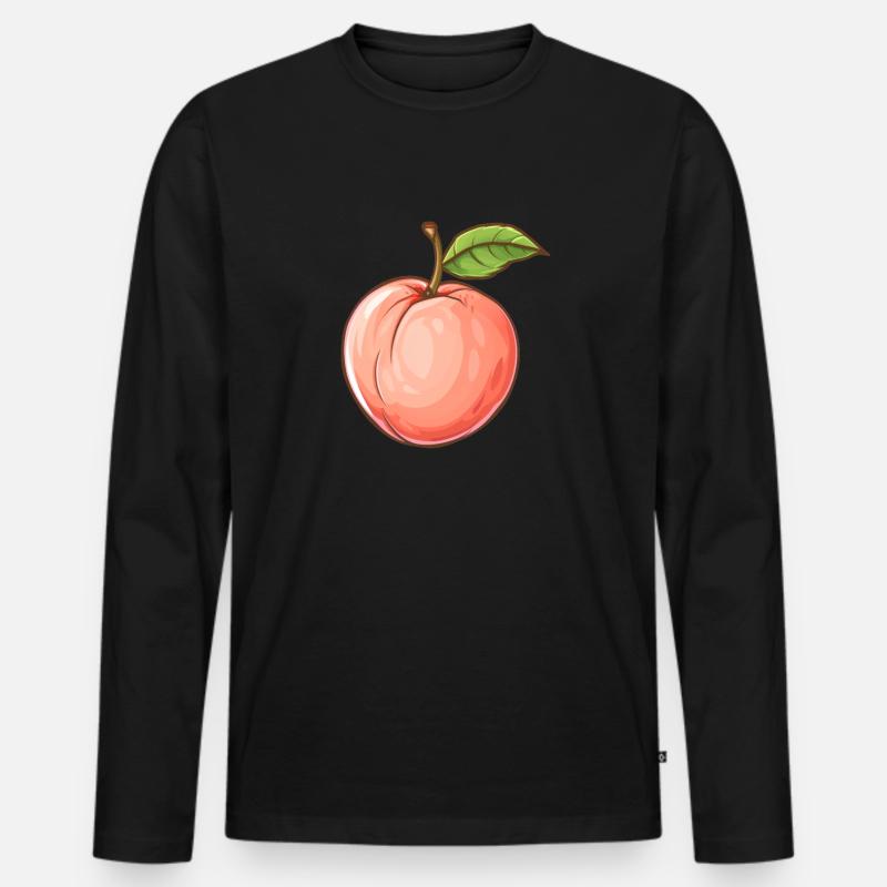 Pfirsich, Peach, Obst, Frucht - Männer Premium Bio Langarmshirt - Schwarz