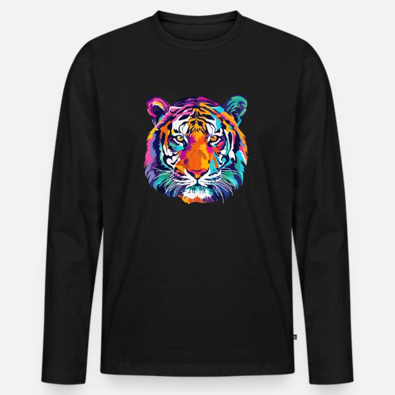 Tiger Bunt Tigerkopf - Männer Premium Bio Langarmshirt - Schwarz