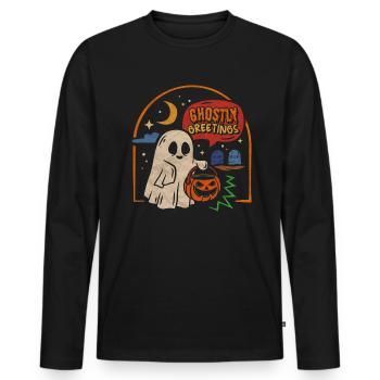 Halloween Salutations fantomatiques Fantôme effrayant - T-shirt manches longues Premium bio Homme - noir - Devant - Nico (187cm)