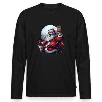 Drunk Santa Funny Christmas Drinking - Men's Premium Organic Long Sleeve Shirt - black - Front - Nico (187cm)