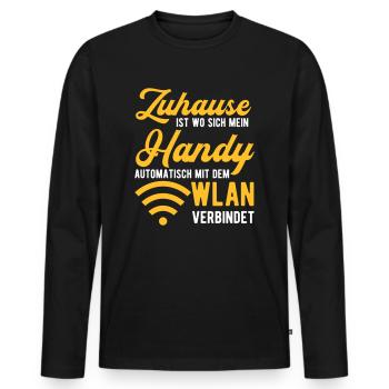 C'est à la maison que mon téléphone portable se connecte au Wi-Fi - T-shirt manches longues Premium bio Homme - noir - Devant - Nico (187cm)
