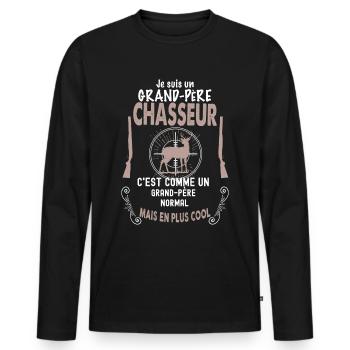 Cadeau chasse humour grand pere - T-shirt manches longues Premium bio Homme - noir - Devant - Nico (187cm)