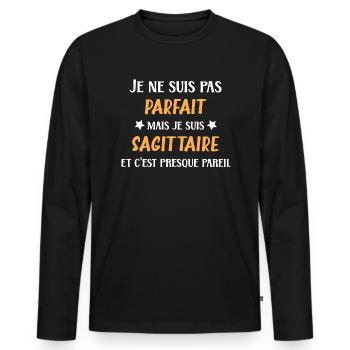 Je ne suis pas parfait mais sagittaire - T-shirt manches longues Premium bio Homme - noir - Devant - Nico (187cm)