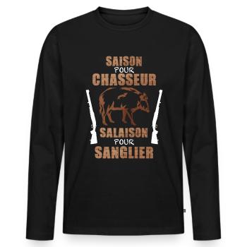 Saison Pour Chasseur Salaison Pour Sanglier - T-shirt manches longues Premium bio Homme - noir - Devant - Nico (187cm)