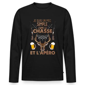 Chasse Et Apéro Le Bonheur Humour Chasseur - T-shirt manches longues Premium bio Homme - noir - Devant - Nico (187cm)