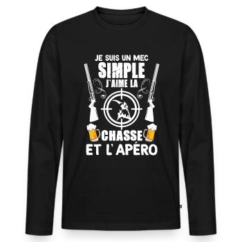 Chasse Passion et Tradition Apéro Cadeua Chasseur - T-shirt manches longues Premium bio Homme - noir - Devant - Nico (187cm)