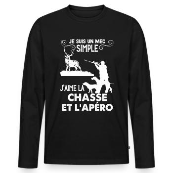 Papa Chasseur Mec Simple Et Passion Chasse Apéro - T-shirt manches longues Premium bio Homme - noir - Devant - Nico (187cm)