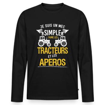 Apéro Tracteur Et Bon Vivant - T-shirt manches longues Premium bio Homme - noir - Devant - Nico (187cm)
