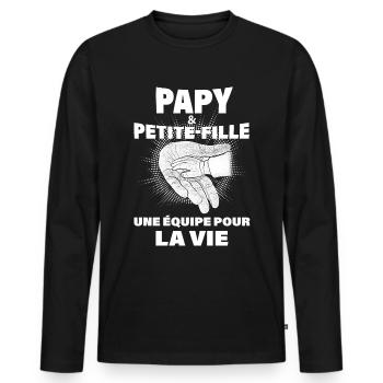Papy et petite-fille équipe pour la vie - T-shirt manches longues Premium bio Homme - noir - Devant - Nico (187cm)