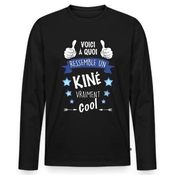 Kiné vraiment cool Cadeau métier kinésithérapeute - T-shirt manches longues Premium bio Homme - noir - Devant - Nico (187cm)